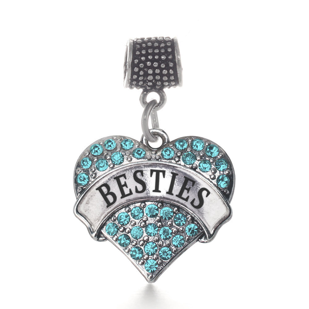 Teal Besties Pave Heart Charm