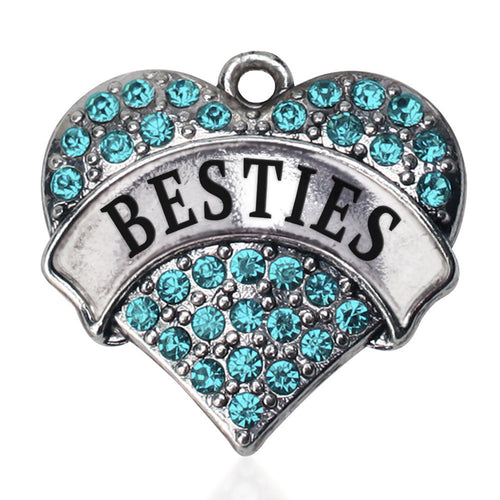 Teal Besties Pave Heart Charm