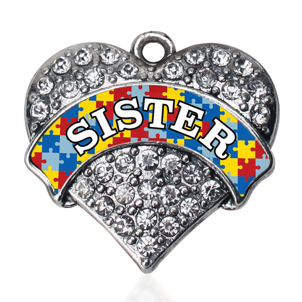 Autism Sister Pave Heart Charm