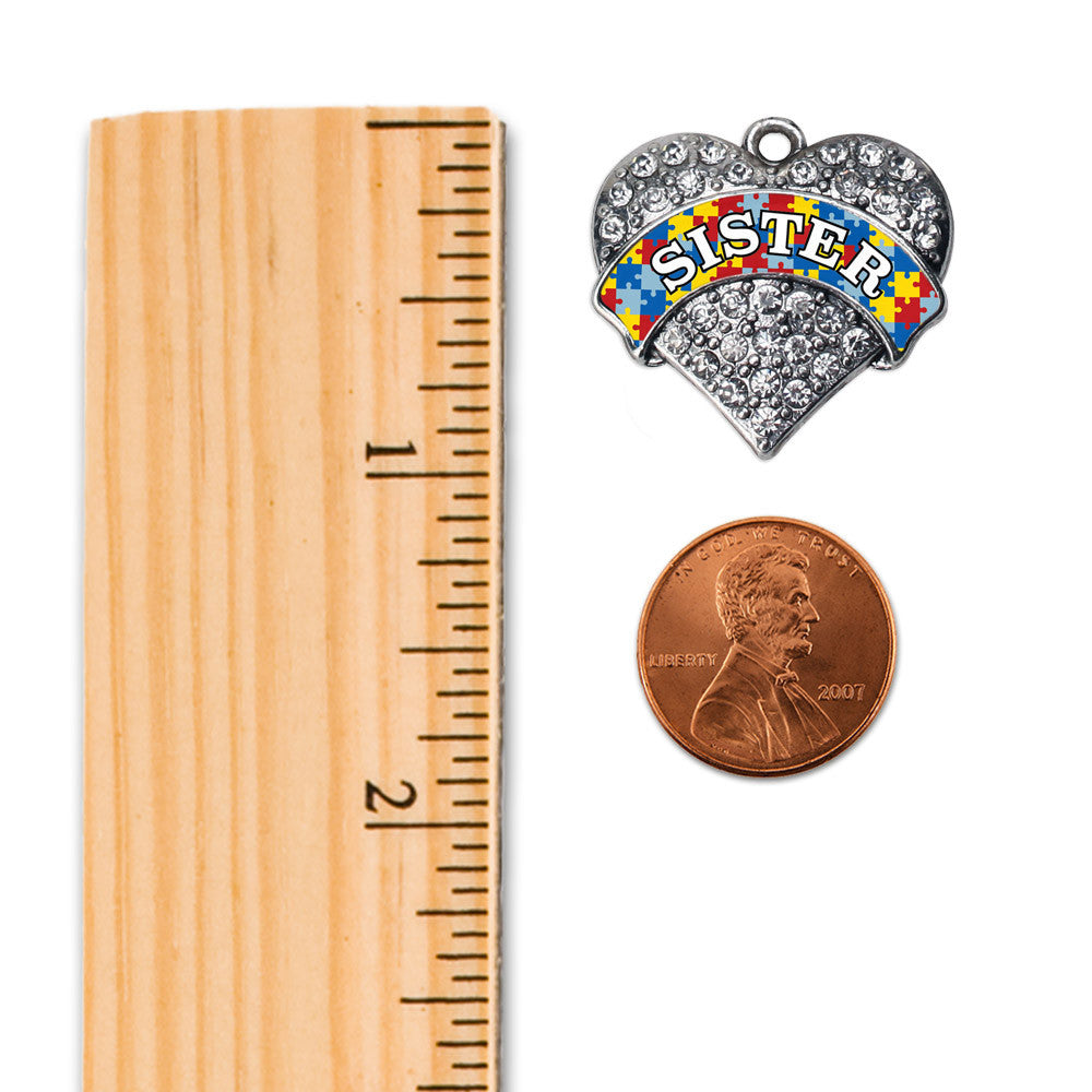 Autism Sister Pave Heart Charm