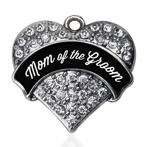 Black and White Mom of the Groom Pave Heart Charm
