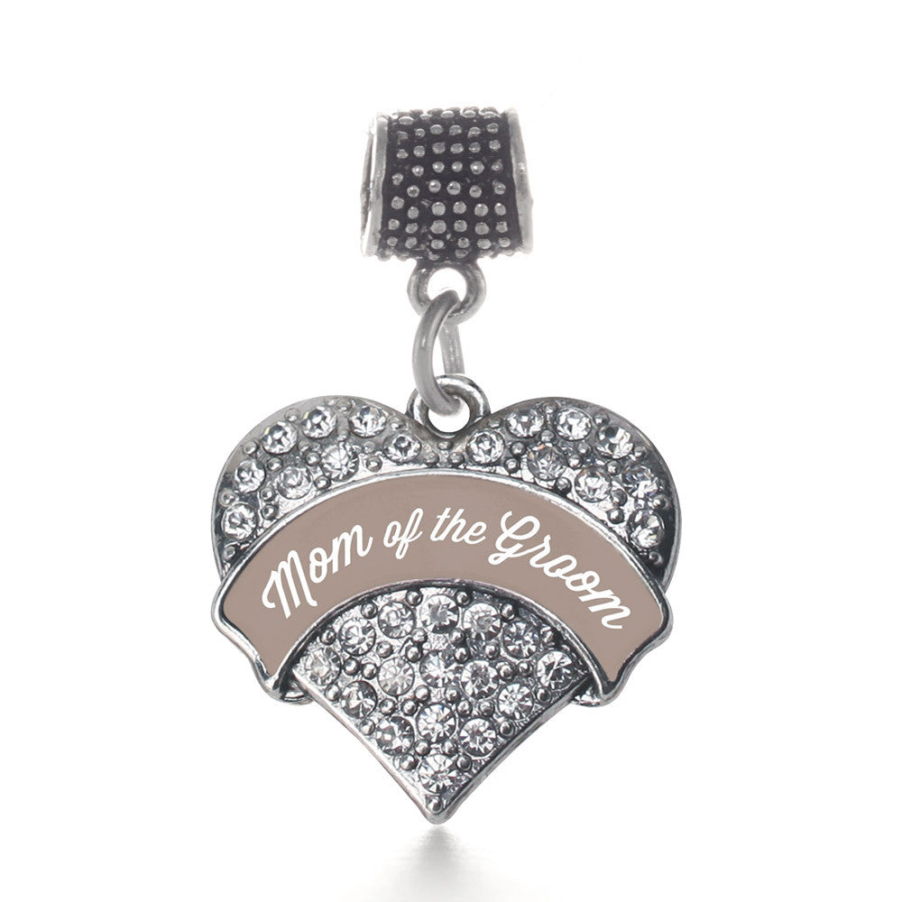 Brown and White Mom of the Groom  Pave Heart Charm
