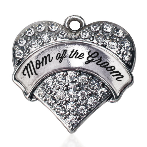 Silver Mom of the Groom Pave Heart Charm