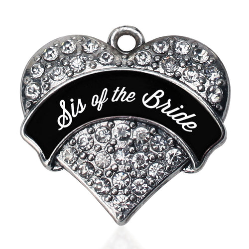 Black and White Sis of the Bride Pave Heart Charm