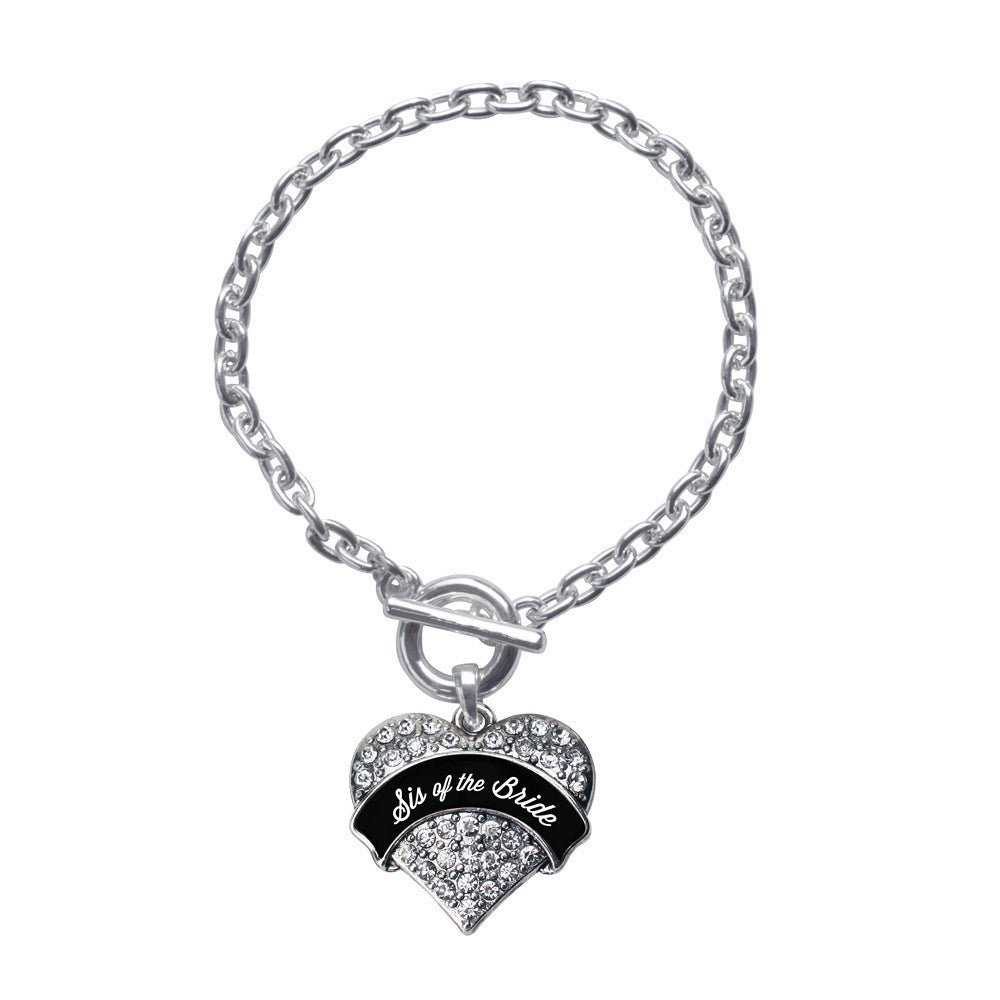 Black and White Sis of the Bride Pave Heart Charm