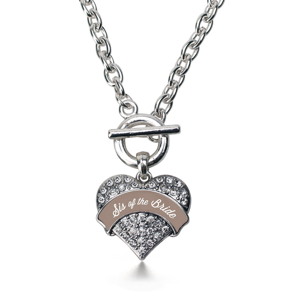 Brown and White Sis of the Bride Pave Heart Charm