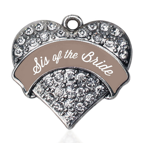 Brown and White Sis of the Bride Pave Heart Charm