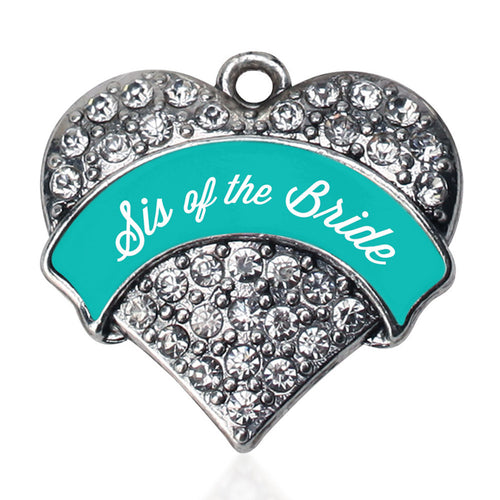 Teal Sis of the Bride  Pave Heart Charm