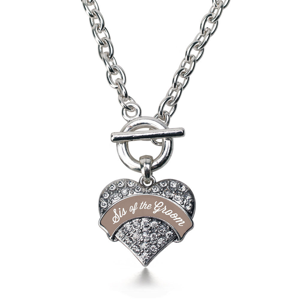 Brown and White Sis of the Groom Pave Heart Charm
