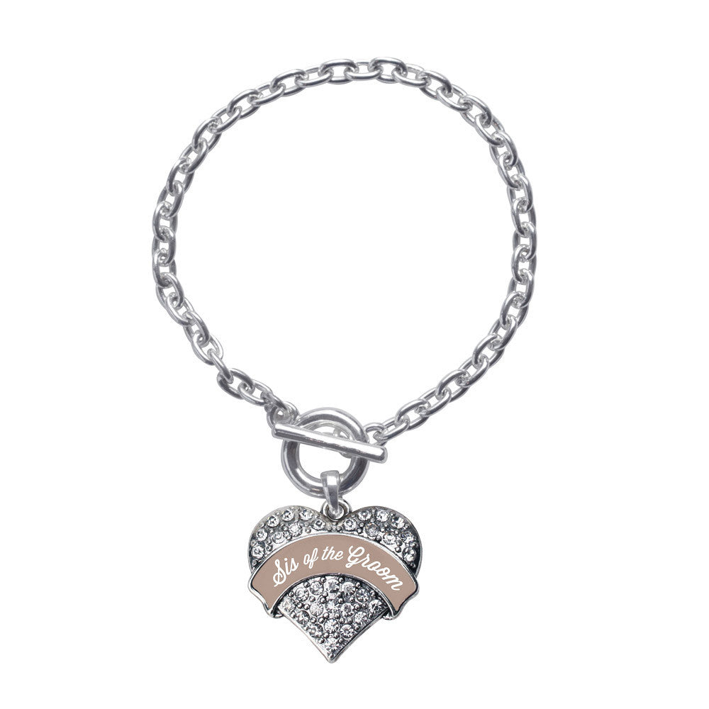 Brown and White Sis of the Groom Pave Heart Charm