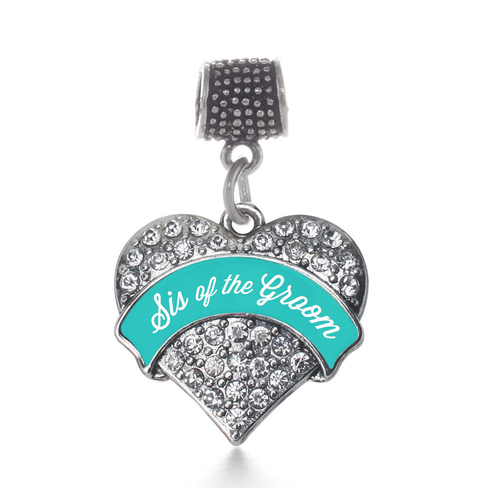 Teal Sis of the Groom Pave Heart Charm