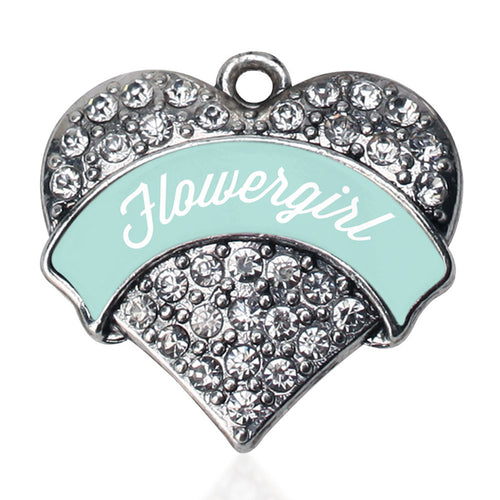 Mint Flower Girl Pave Heart Charm