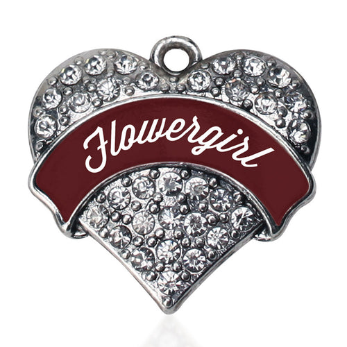 Burgundy Flower Girl Pave Heart Charm