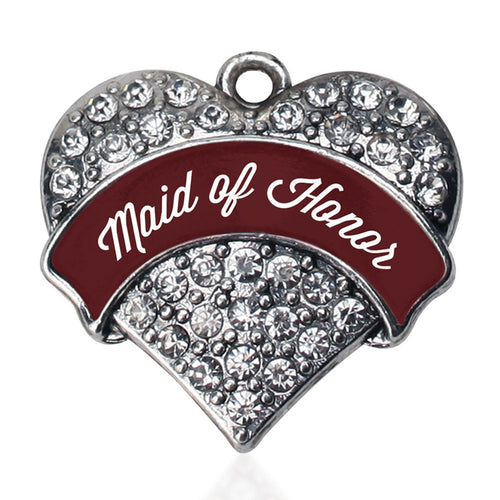 Burgundy Maid of Honor  Pave Heart Charm