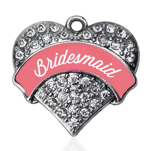 Coral Bridesmaid Pave Heart Charm
