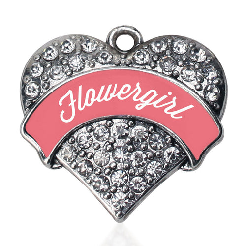 Coral Flower Girl  Pave Heart Charm