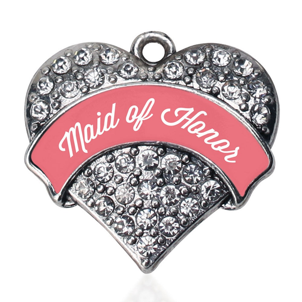 Coral Maid of Honor  Pave Heart Charm
