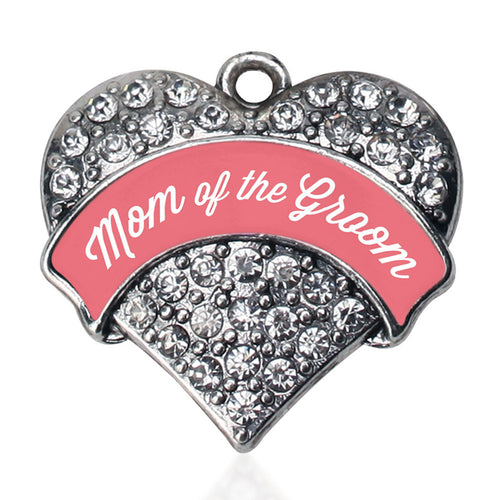 Coral Mom of Groom Pave Heart Charm