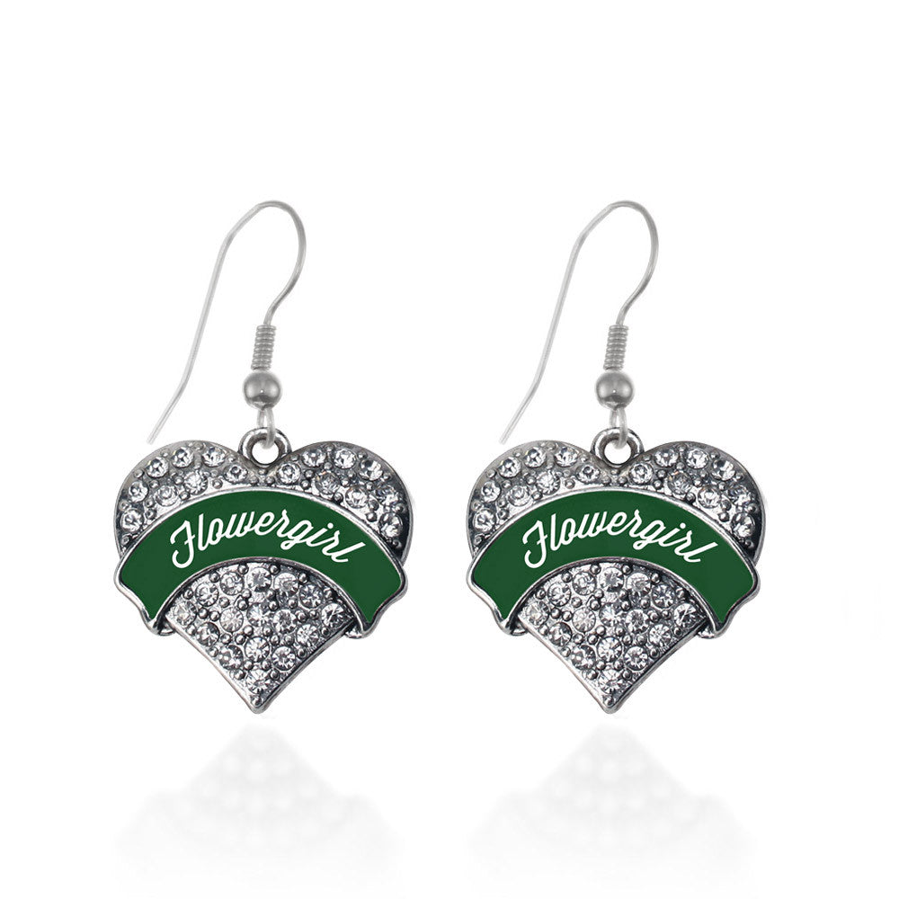 Forest Green Flower Girl  Pave Heart Charm