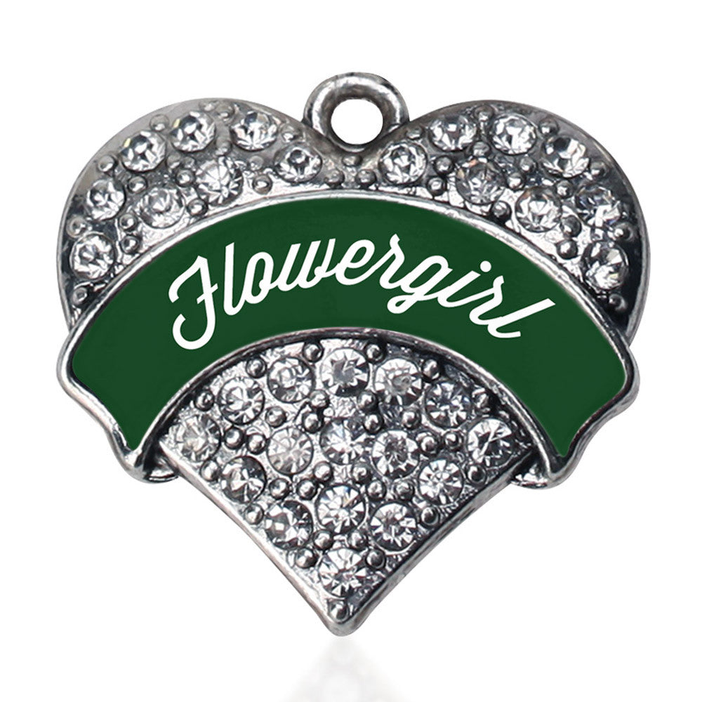 Forest Green Flower Girl  Pave Heart Charm