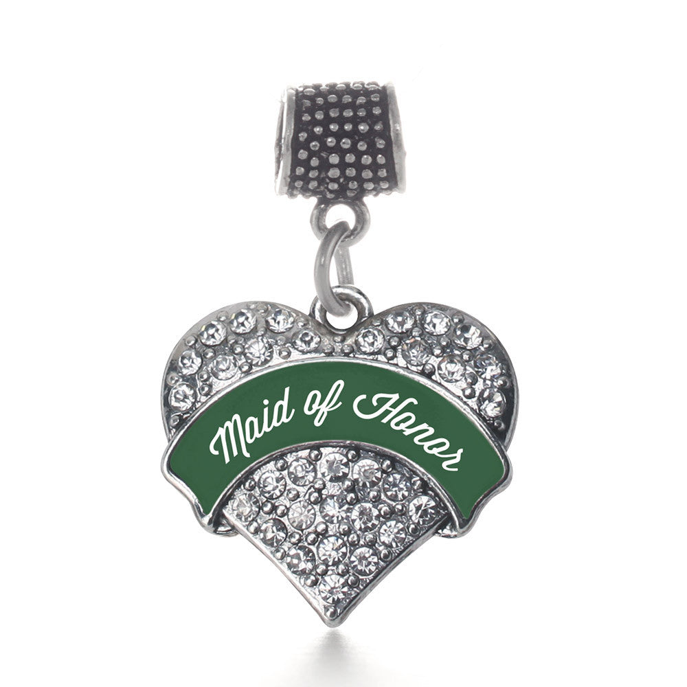 Forest Green Maid of Honor Pave Heart Charm