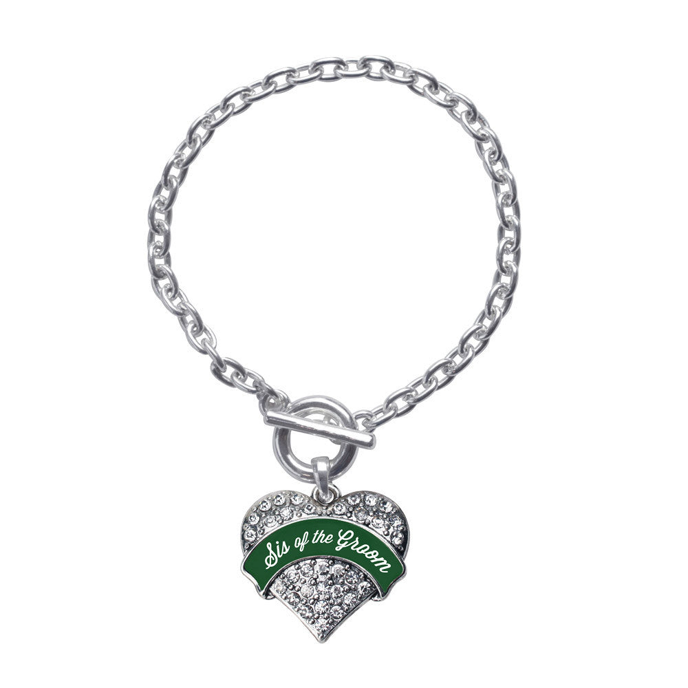 Forest Green Sis of Groom Pave Heart Charm