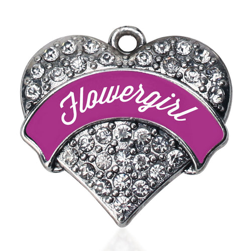 Magenta Flower Girl  Pave Heart Charm