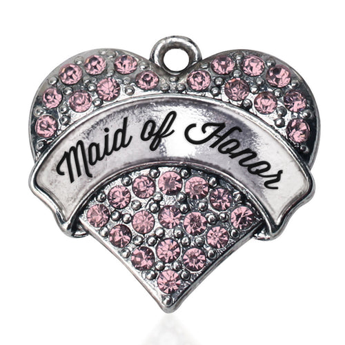 Script Pink Maid of Honor Pave Heart Charm