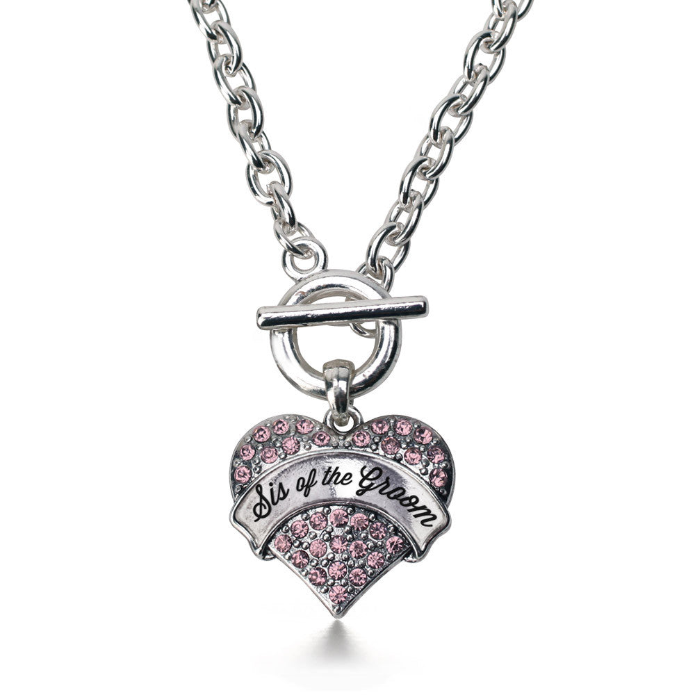 Script Pink Sis of the Groom Pave Heart Charm