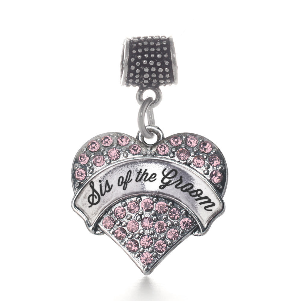 Script Pink Sis of the Groom Pave Heart Charm