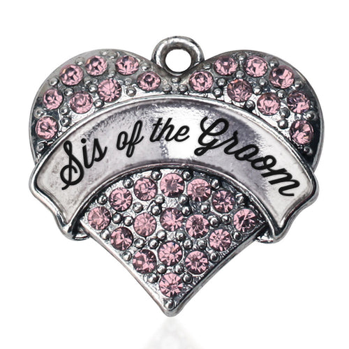 Script Pink Sis of the Groom Pave Heart Charm