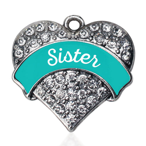 Teal Sister Pave Heart Charm