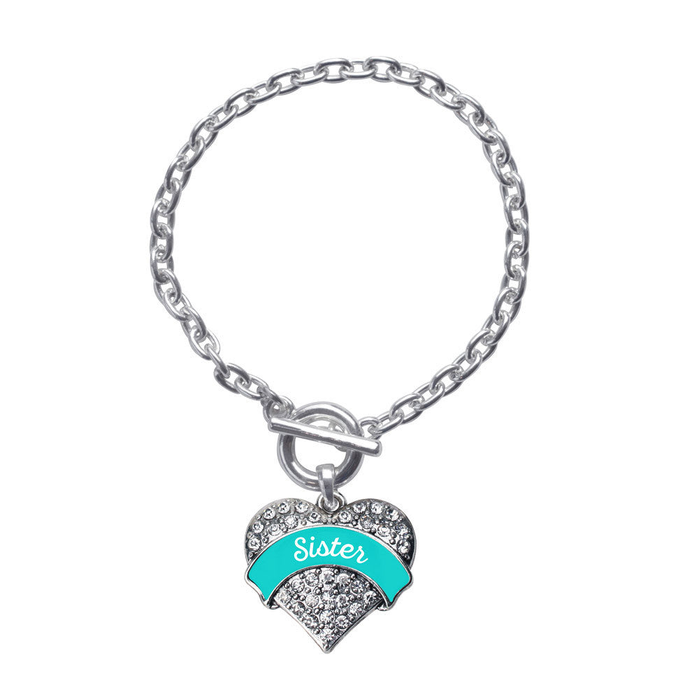 Teal Sister Pave Heart Charm