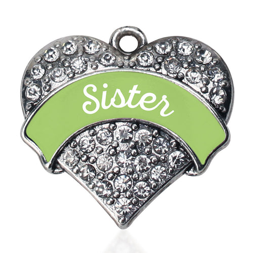 Sage Green Sister Pave Heart Charm