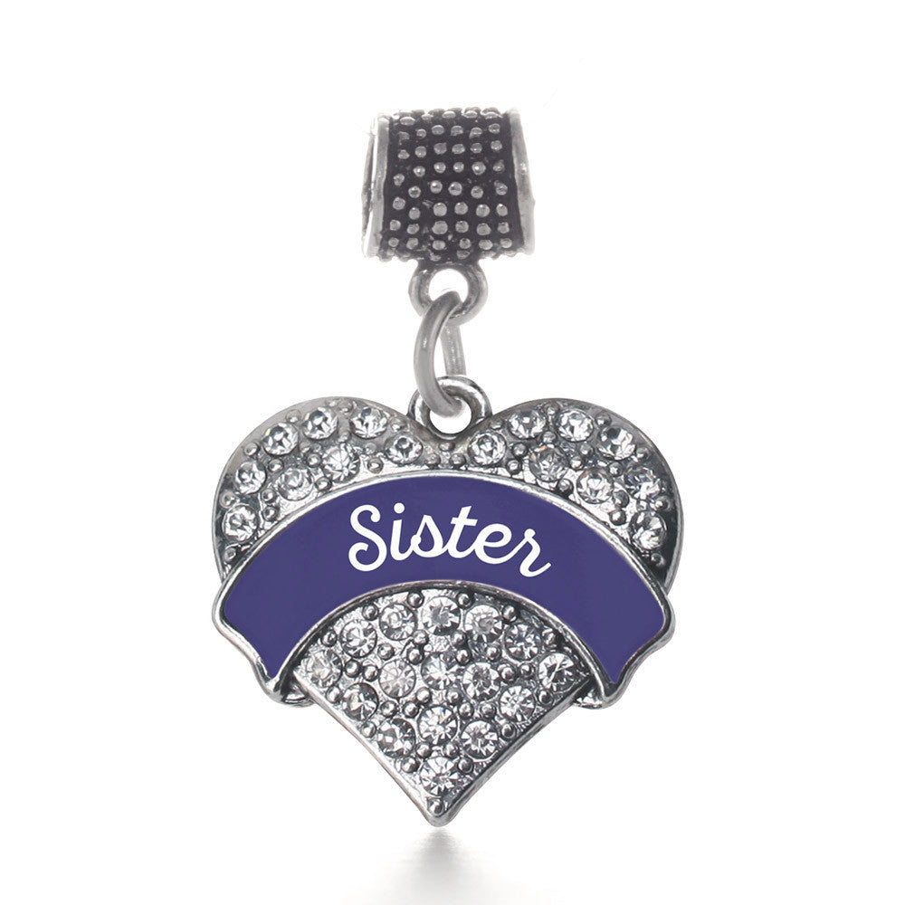 Navy Blue Sister Pave Heart Charm