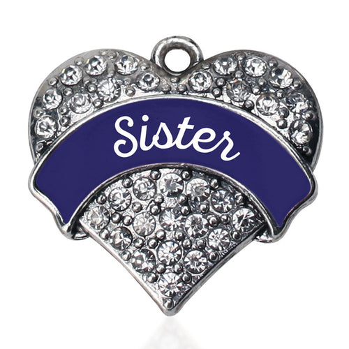 Navy Blue Sister Pave Heart Charm
