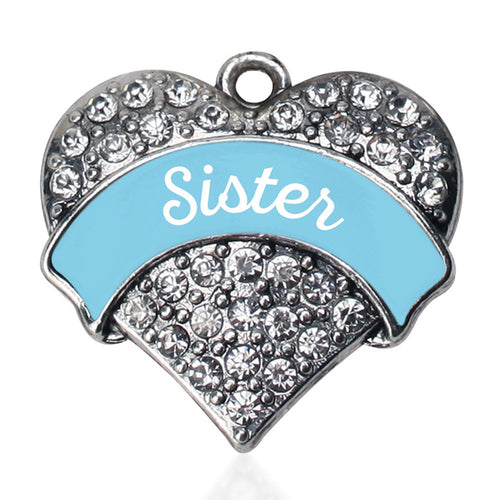 Light Blue Sister Pave Heart Charm