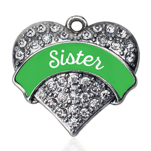 Emerald Green Sister Pave Heart Charm
