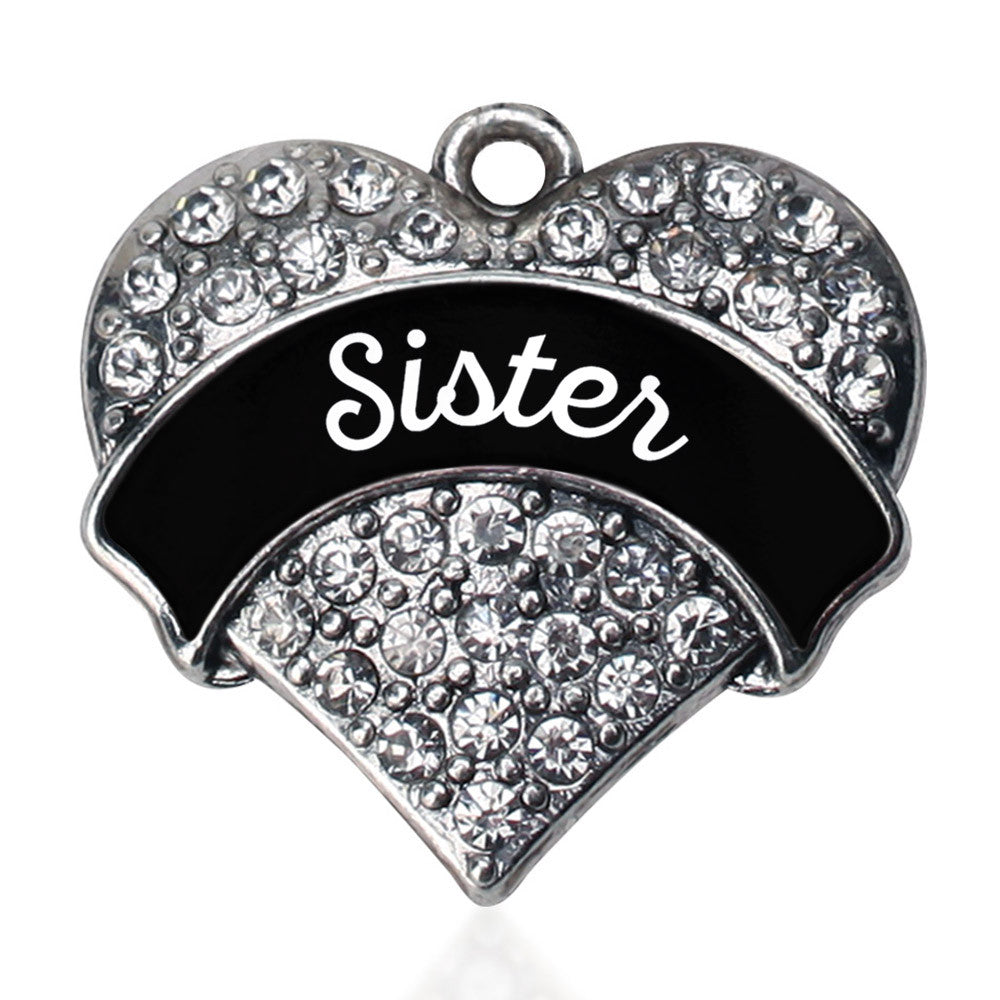 Black and White Sister Pave Heart Charm