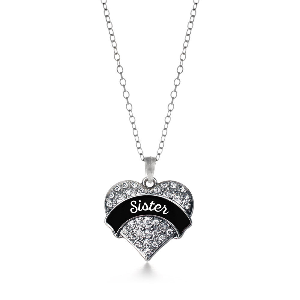 Black and White Sister Pave Heart Charm