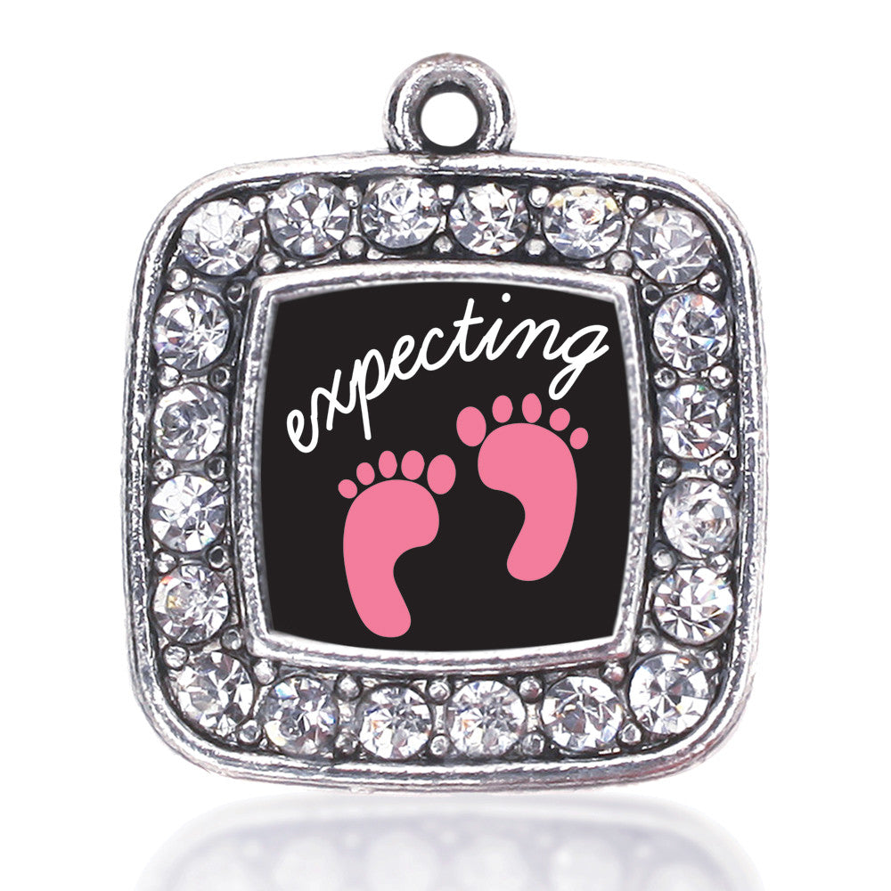 Expecting A Girl Footprints Square Charm