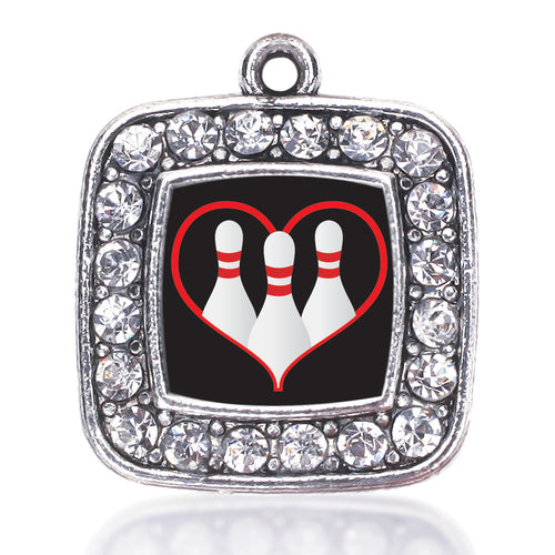 I Heart Bowling Square Charm