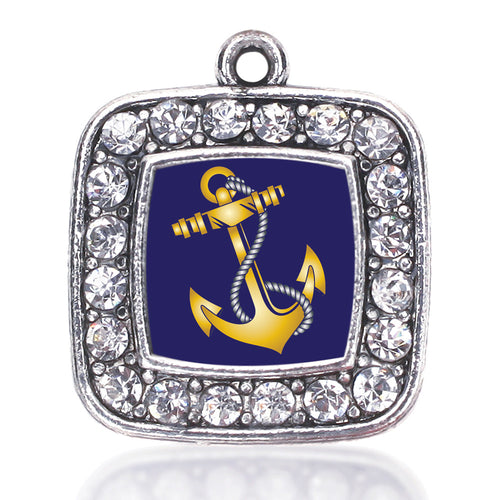 Navy Anchor Square Charm