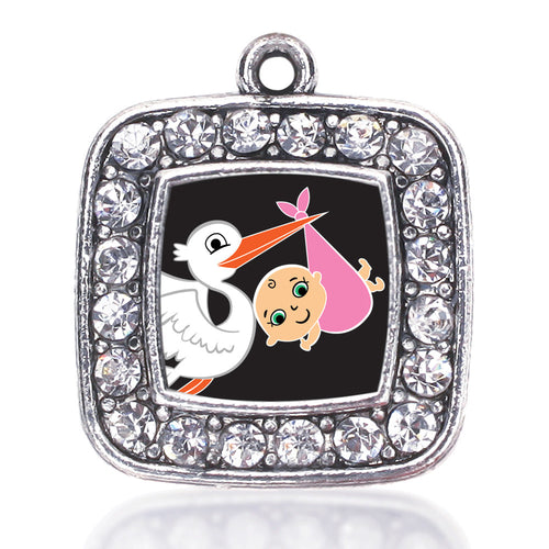 Stork Brings A Girl Square Charm