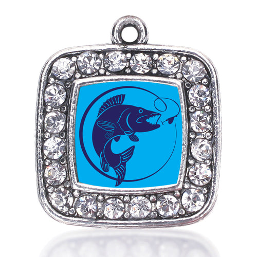 Blue Fishing Square Charm