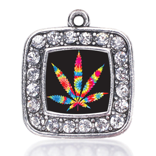 Tie Dye Marijuana Leaf Square Charm