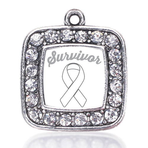 White Ribbon Survivor Square Charm