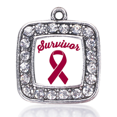 Burgundy Ribbon Survivor Square Charm