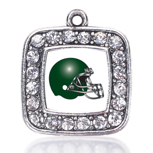 White and Green Team Helmet Square Charm