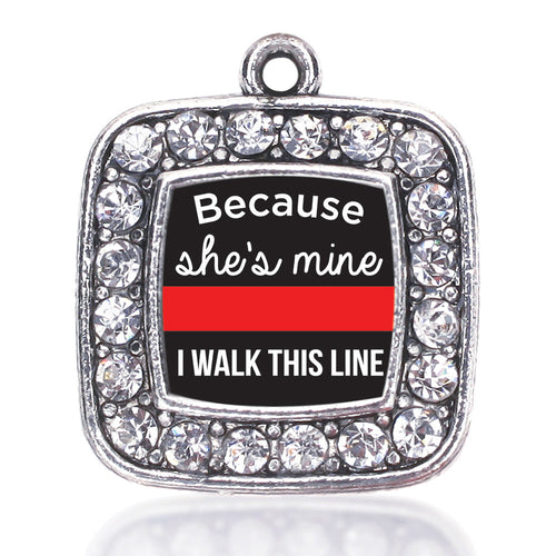 Because She's Mine Red Line Square Charm